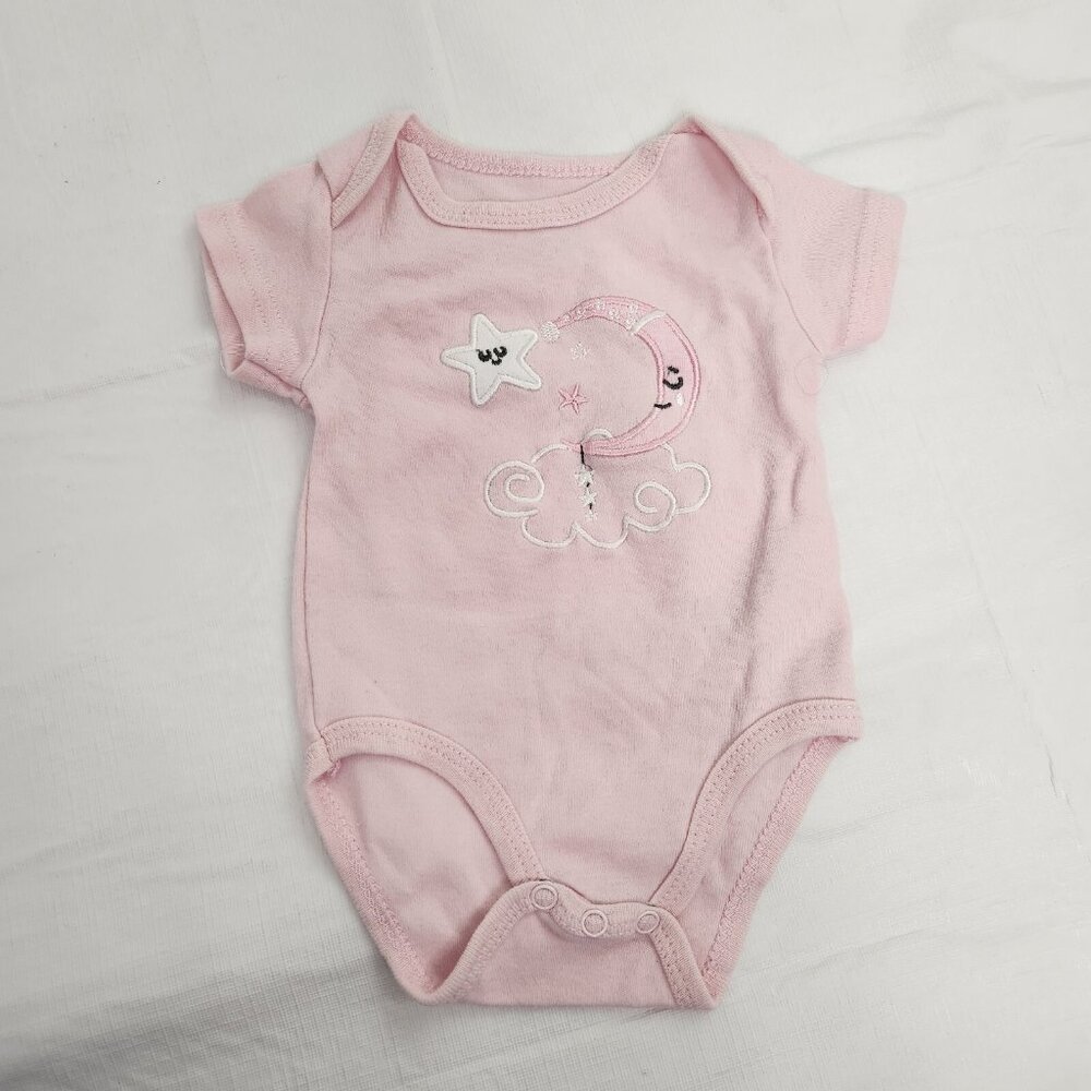 Star Moon Cloud Pink White Embroidery 3 To 6 Month Infant One Piece Bodysuit - Picture 2 of 6